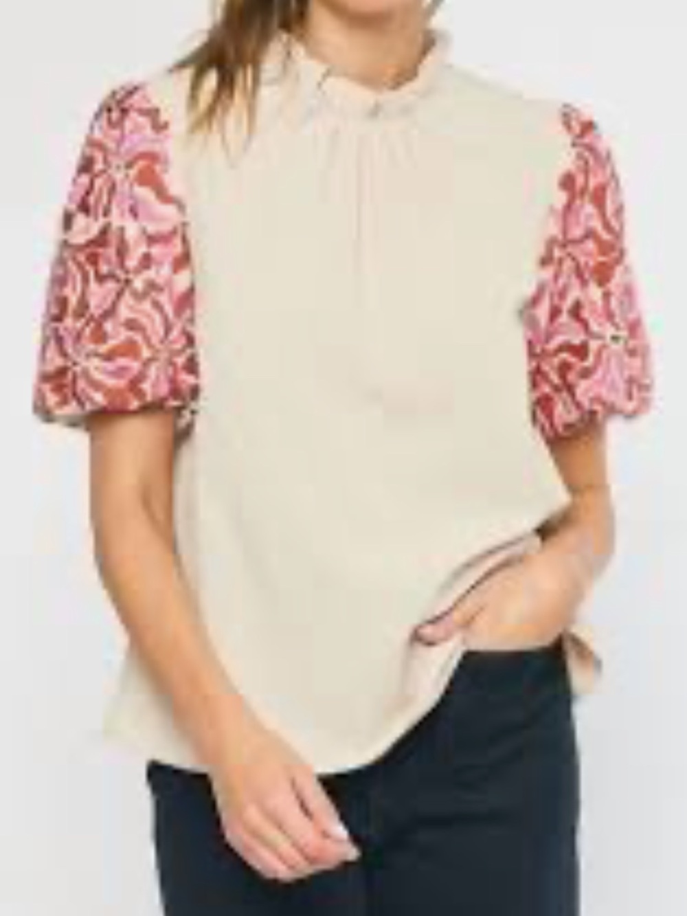 Entro Puff Sleeved Embroidered Top Sz S